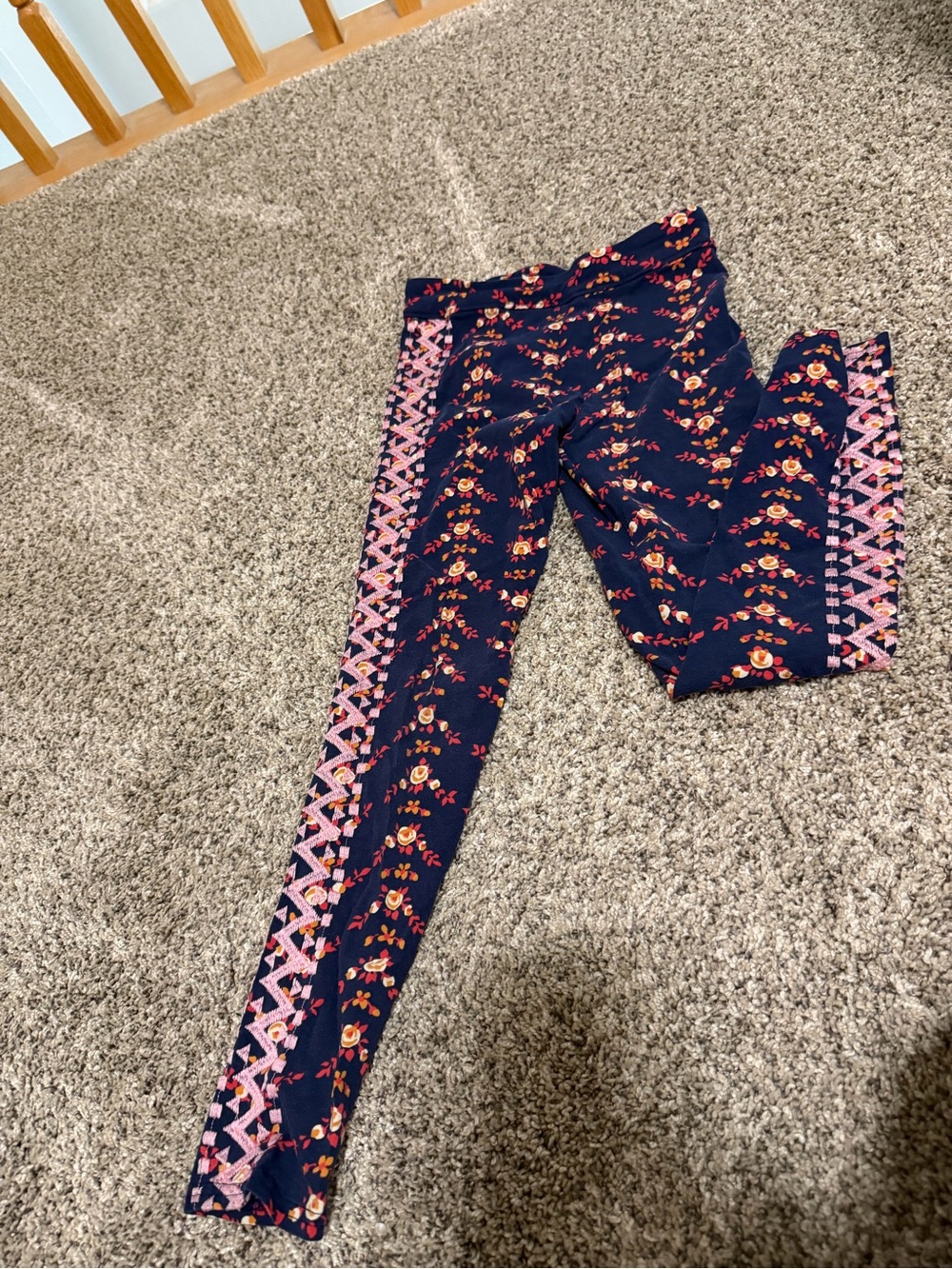 Matilda Jane Navy Floral Leggings with Pink Trim